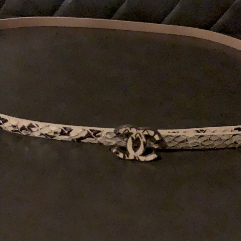 Authentic Chanel Leather Belt (Cream w/Black